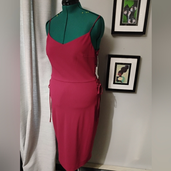 1.State Burgundy V-Neck Slip Sheath Dress with Lace-up Sides, Sz 12 - Picture 8 of 8